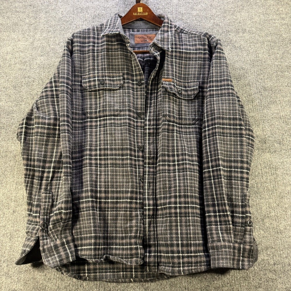 Orvis Classic Collection Plaid Flannel 100% Cotton Grey Shirt Size XL Gorpcore